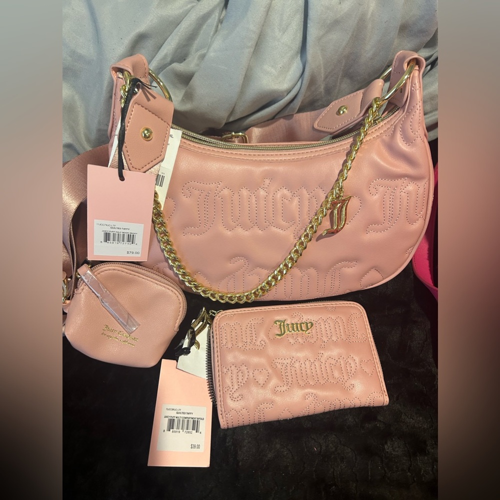 Juicy Couture pink Juicy Puff half moon Xbody in Quilted Taffy bag & wallet set